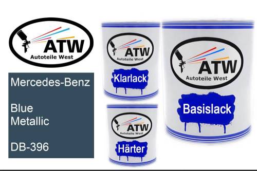 Mercedes-Benz, Blue Metallic, DB-396: 1L Lackdose + 1L Klarlack + 500ml Härter - Set, von ATW Autoteile West.
